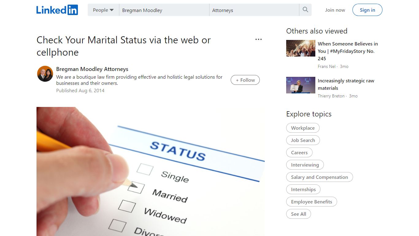 Check Your Marital Status via the web or cellphone - LinkedIn